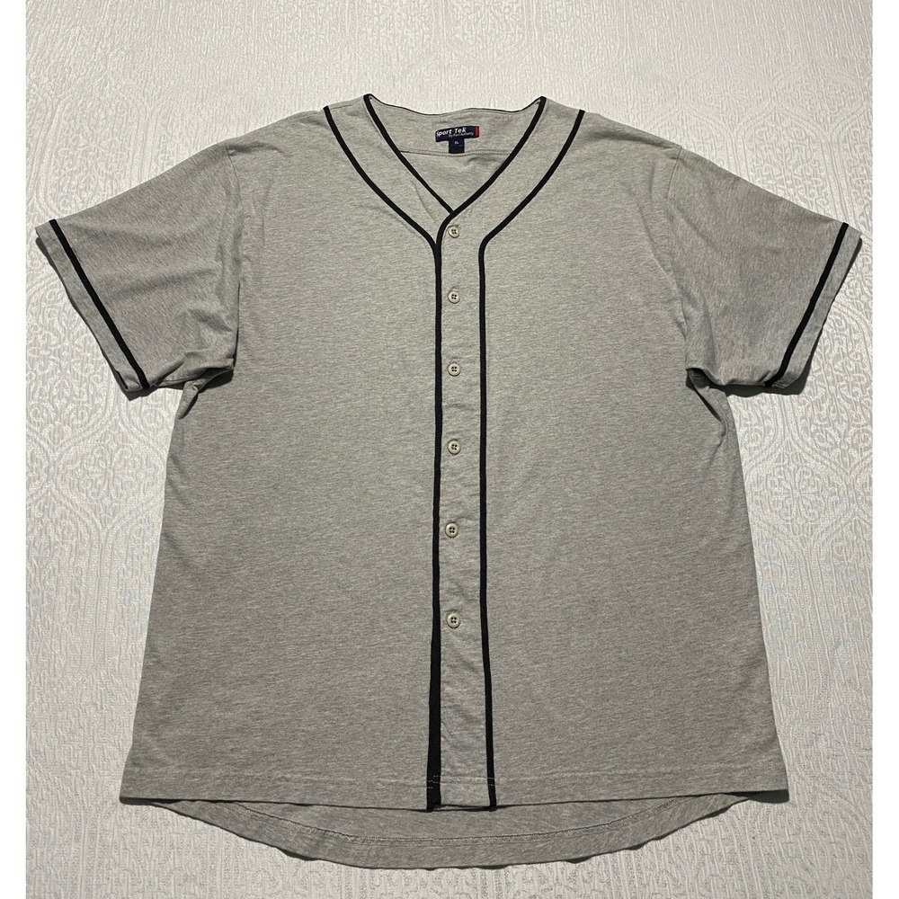 Sport-Tek Mens XL Gray Baseball Jersey Button Front Short Sleeve Cotton T225